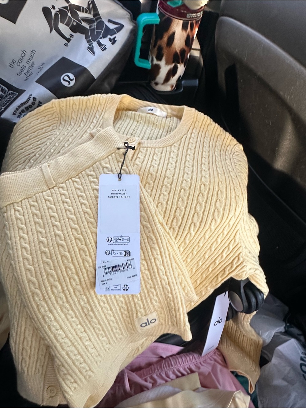 ALO Yoga Soft Yellow Cable Knit Crew Sweater SET